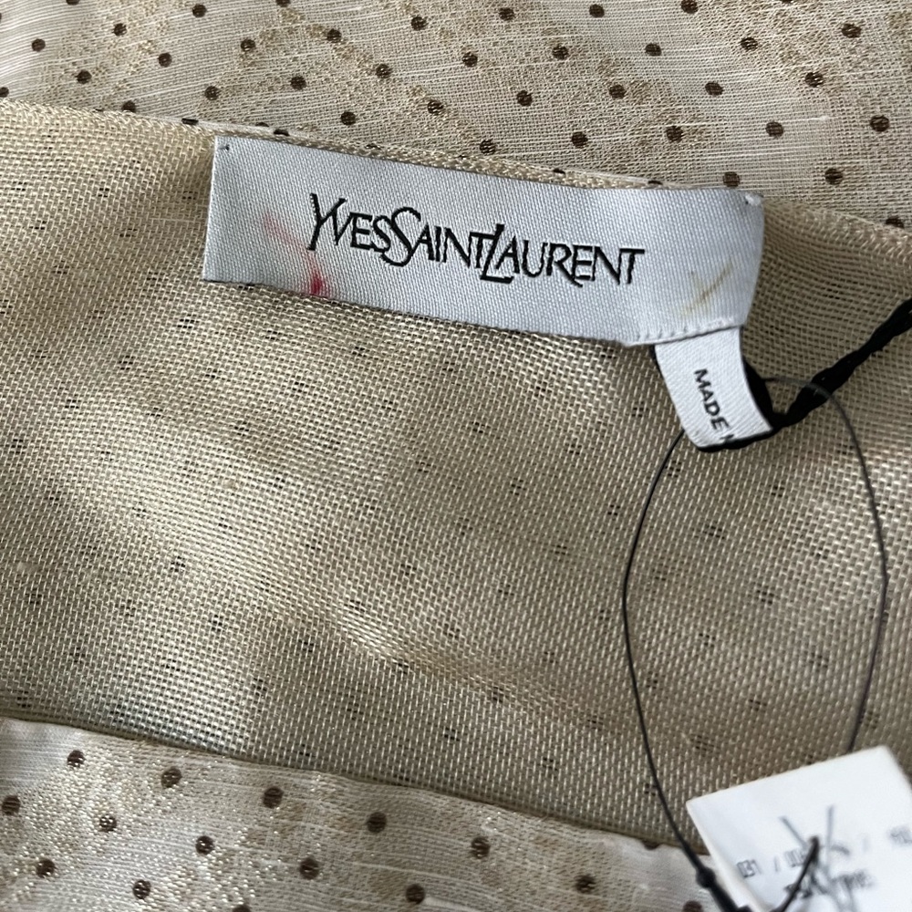 NWT YVES SAINT LAURENT rare gold dot silk blend ruched sleeve cropped blouse new - Picture 7 of 12